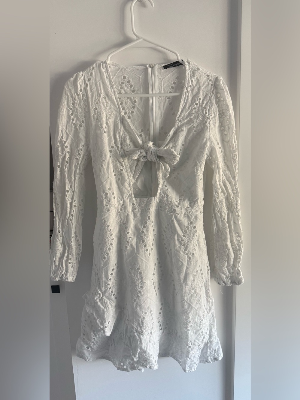 Simple White Eyelet Tie-Front Mini Tunic
